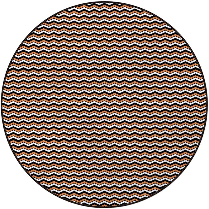 Brown and Tan Office Home Chair Mat Gaming Computer Rolling Chair Mats Round Chair Cushion Non-Slip Low-Pile Hardwood Floor Mats Waves Geometric Retro Style Tiling Diameter 43.3 in