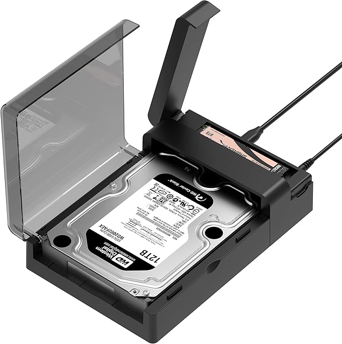 SABRENT USB-C Lay Flat Docking Station – NVMe M.2 + SATA 2.5”/3.5” SSD/HDD Enclosure 10Gbps Tool-Free Offline Clone Function USB 3.2 Type-C for Windows Mac Linux (DS-UFNC)