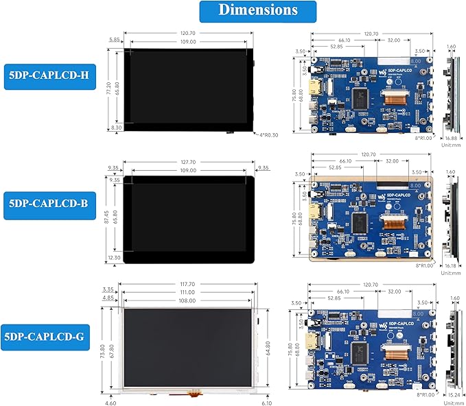 5inch IPS Touch Screen 1024x600 Compatible with Raspberry Pi 5/4B/3B+/3B/Zero W WH/Zero 2 W/Pico/Pico W/Jetson Nano/PC Support Win 11/10/ 8.1/8 /7 800cd/m² (Narrow-Bezel Capacitive Touch)