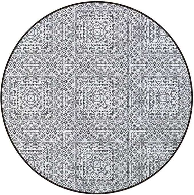 Black White Gaming Chair Mat Under Computer Desk Floor Protector for Rolling Chairs Non Slip Anti Scratches Curved Leaves and Swirls Oriental Art Diameter 47.2 in