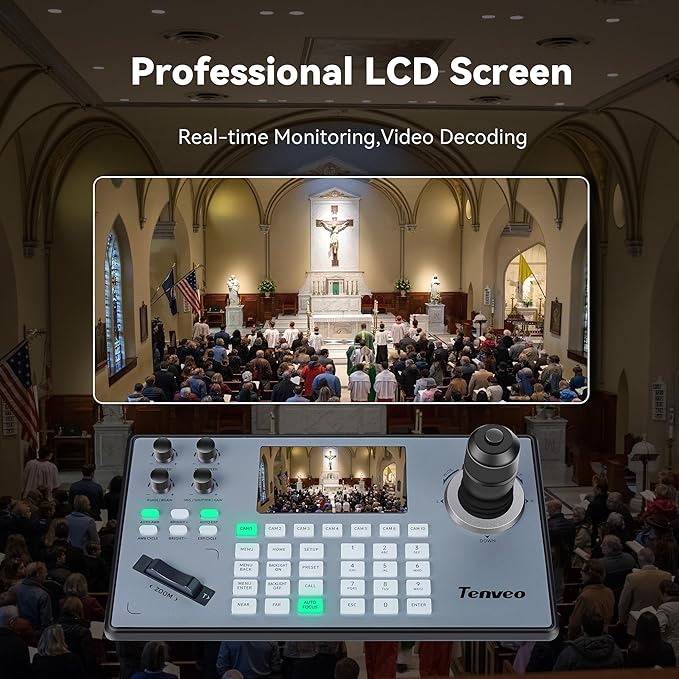 Tenveo 4K NDI PTZ Camera and Controller Bundle AI Auto-Tracking HDMI/USB3.0/LAN/PoE PTZ Camera and PTZ Controller PoE Joystick Controller Kit for Church Live Streaming Broadcast Events