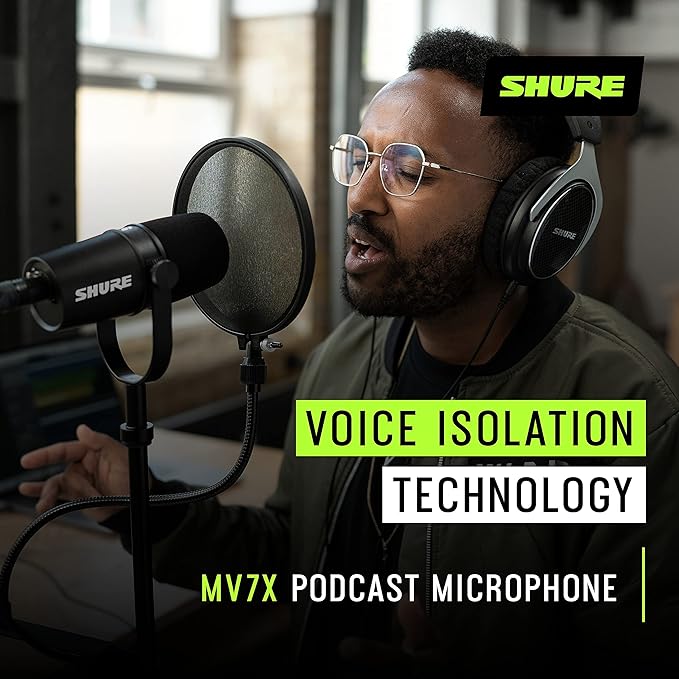 Shure MV7X XLR Dynamic Microphone – Voice-Isolating Cardioid Mic for Podcasting Vocal Recording &amp Broadcasting All-Metal Black