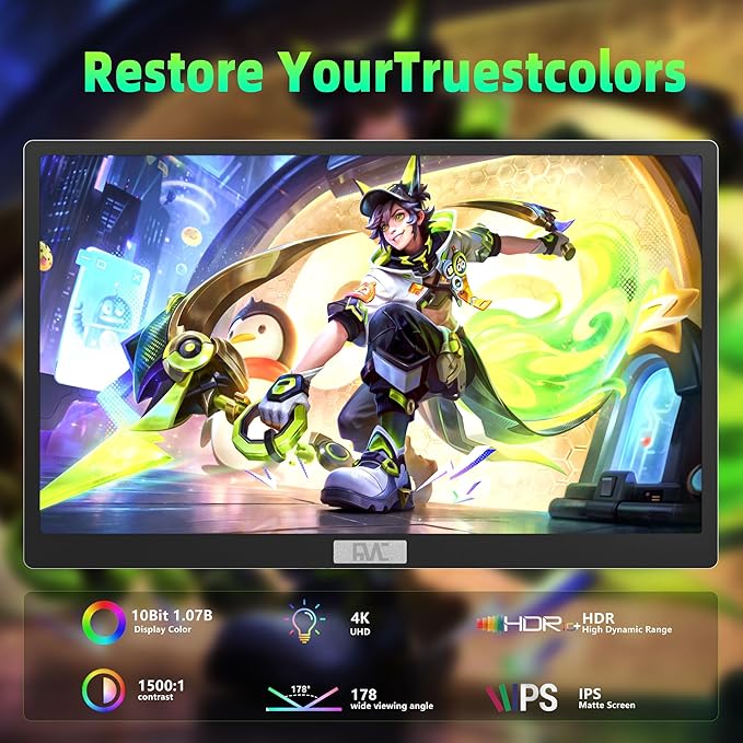 FMC 15.6 Inch 4K Portable Gaming Monitor Touchscreen 100% sRGB 3840x2160 UHD Display with 30W USB C Mini HDMI Built-in Speaker for PC Phone PS5/4 Xbox Switch