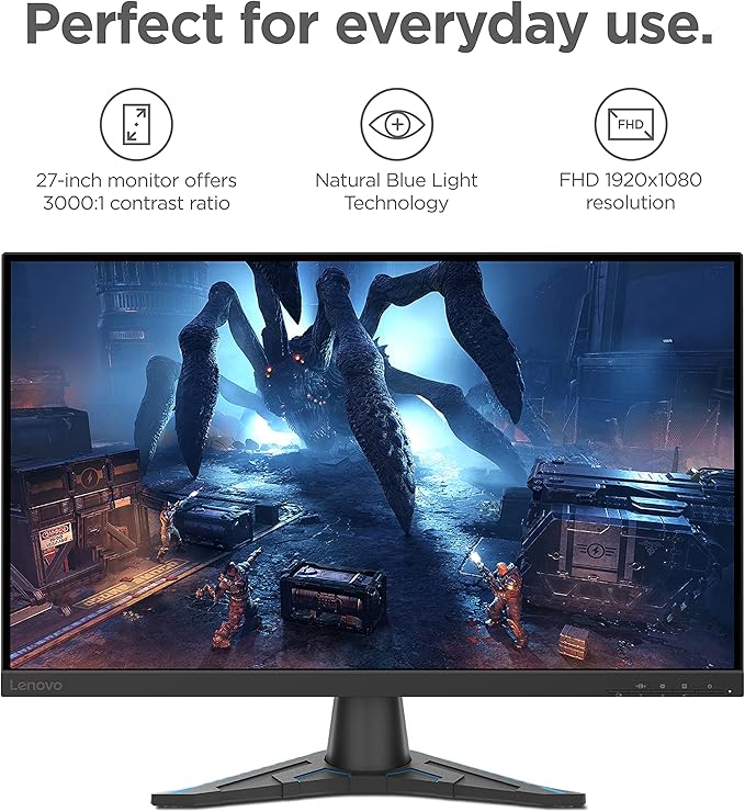 Lenovo G27e-20-2022 - Gaming Monitor - 27 Inch FHD - 100 Hz - AMD FreeSync Premium - Blue Light Certified - Tilt/Height Adjustable Stand - HDMI &amp DP