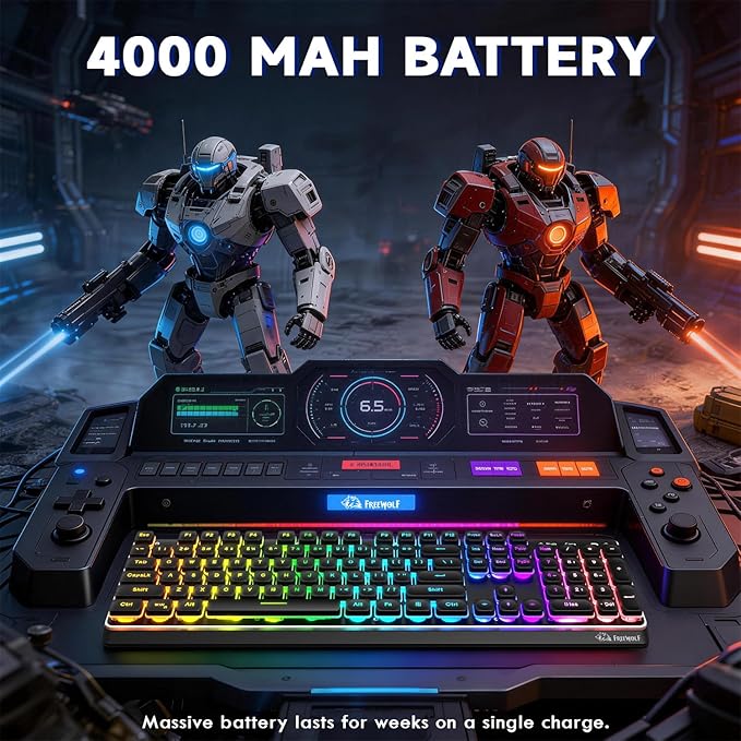 M104 Wireless Gaming Keyboard Wired/Bluetooth Mechanical Feel Light up Membrane Computer Keyboard with Numeric Keypad RGB Full Size Mental Panel 4000MAH Rechargeable Quiet for PC Gamer-Black