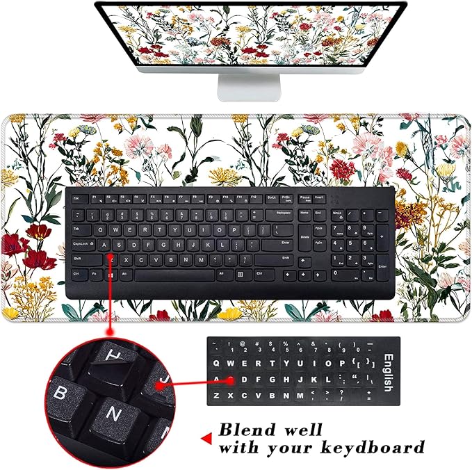 Keyboard Wrist Rest and Mouse Pad with Wrist Support Set Ergonomic CoasterMemory FoamEasy Typing Pain ReliefLarge XL Desk Mat 31.5x 11.8Beautiful Floral