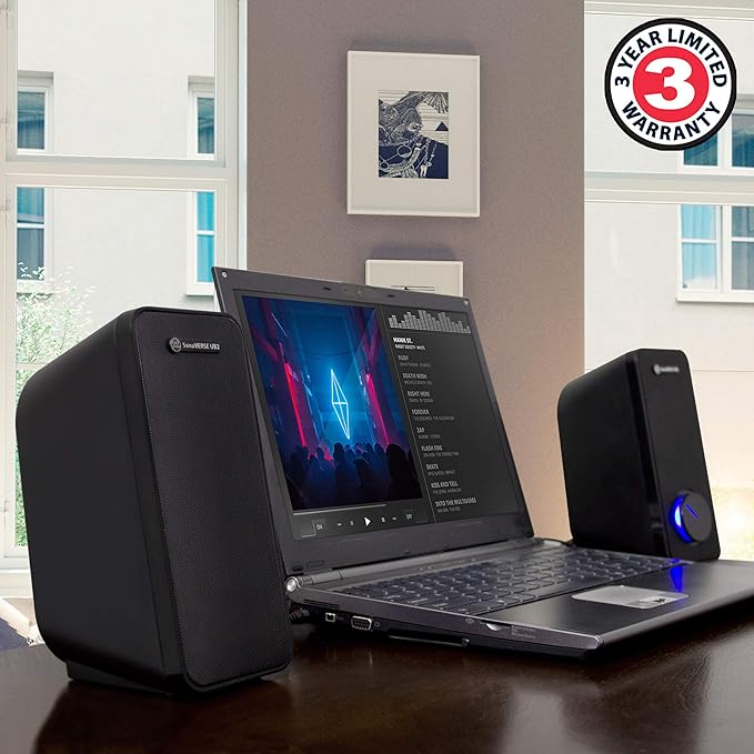 GOgroove Computer Speakers for Desktop and Laptop - USB Speakers for Desktop Computer with Loud and Clear 2-Way Drivers for 32W of Power and Bass Built-in Headphone &amp AUX Input Ports LED Volume