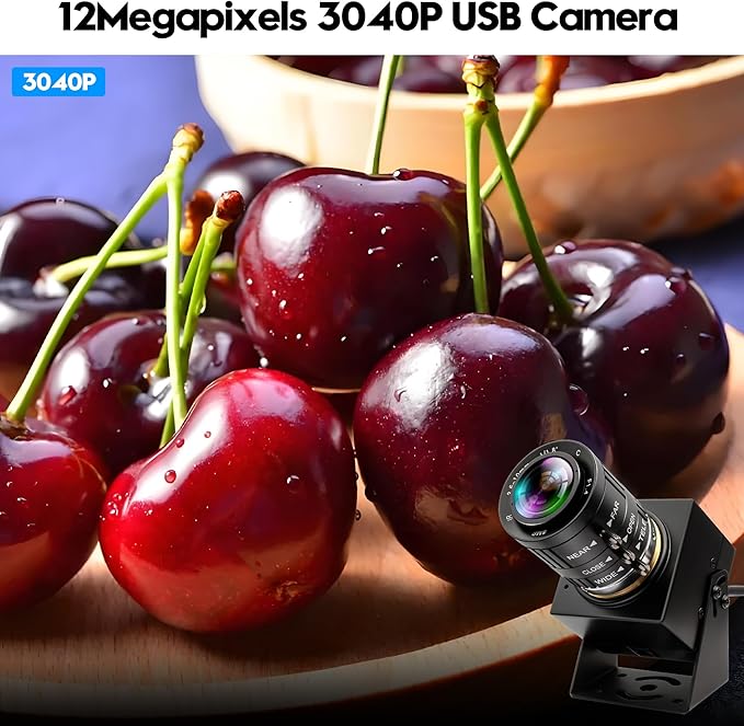 4K Webcam 1080P@120fps USB Steaming Camera with 3.6-10mm Varifocal Manual Lens12Megapixel UVC Free Driver Compatible Computer Plug and Play for Conferencing 3D Printer Industrial Security