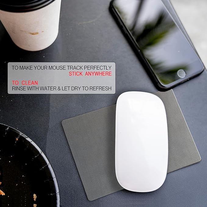 Mouse Pad Adhesive Bottom - Sticks to Any Surface - Portable - Webcam Covers and Screen Cleaner Included (2 Pack -Blank- Gray