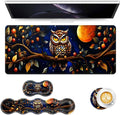 Keyboard Mouse Pad Set Extended Gaming Mouse Pad+Ergonomics Keyboard Wrist Rest Support Memory Foam Easy Typing Pain Relief 4Pcs XL Ultra Thick Desk MatOwl on Branch Moonlit Night
