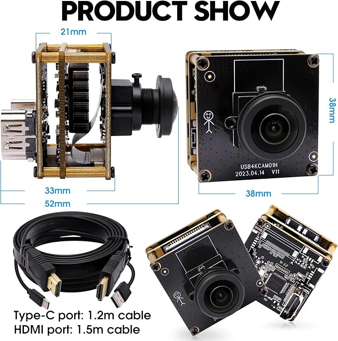 HDMI 4K Webcam - USB HDMI Simultaneous Output Streaming Camera - 2X Digital Zoom 180 Degree Fisheye Lens - PC Camera for Raspberry Pi Jetson Nano Laptop Online Teaching