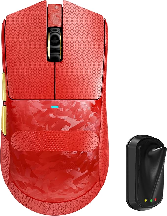 ATTACK SHARK X11Ultra 8K Carbon Fiber Wireless Gaming Mouse with 42000 DPI-PAW3950 MAX Sensor-59g LightweightNordic 54L15 MCU ChipWired/BT/2.4Ghz100 Million ClicksProgrammable for PC FPS(Red+Tape)