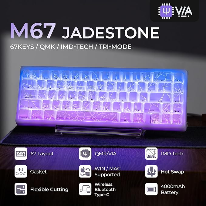HITIME x XVX M67 Wireless 60% Percent Keyboard QMK/VIA Gaming Keyboard Tri-Mode Thocky Creamy Mechanical Key Board Hot Swappable Gasket Mount RGB IMD Tech for Win/Mac Spider Web Theme White