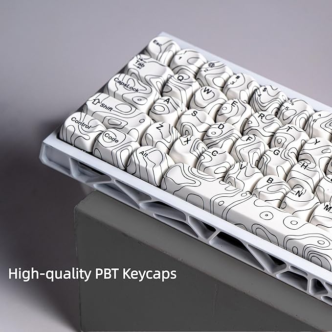 dagaladoo White Topographic Keycap Set MOA Profile PBT Key caps 60 75 100 PercentDye-Sub 129-key Custom Keyboard Keycap for 100% 75% 65% 60% TKL US Layout Mechanical Keyboard