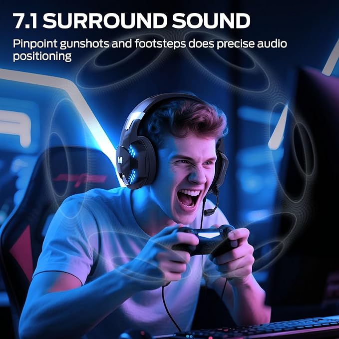 Monster Mission 300 Wireless Gaming Headset 2.4GHz/Bluetooth HeadphonesLow Latency Stereo Audio Location Recognition 48H Battery Life Suitable for PS5 PC PS4 and Other Gaming Devices