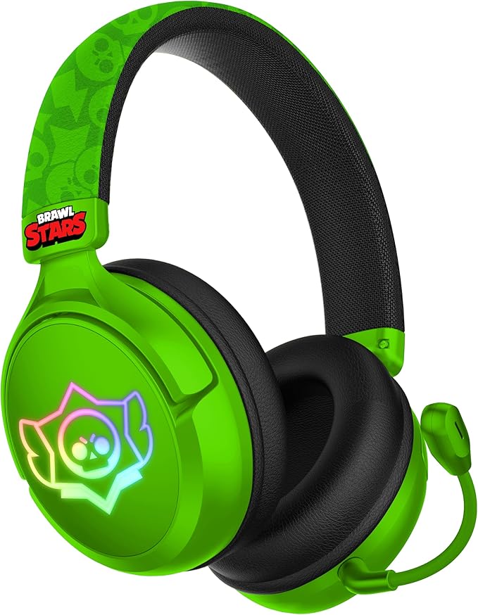 SUBSONIC - Brawl Stars Wireless Gaming Headset with LED and Detachable Microphone. Officially Licensed Gaming Headset Compatible with Consoles PCs Tablets and Smartphones - Green