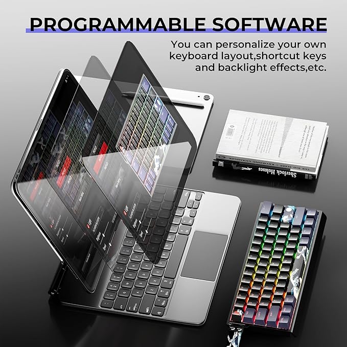 HITIME x XVX 60% Percent Keyboard with Strap H61 Wired Aluminum Gaming Keyboard Hot Swappable Kanagawa Anime PBT Keycaps RGB Backlit Cherry Profile Sound Absorbing Pads Creamy Linear Switch