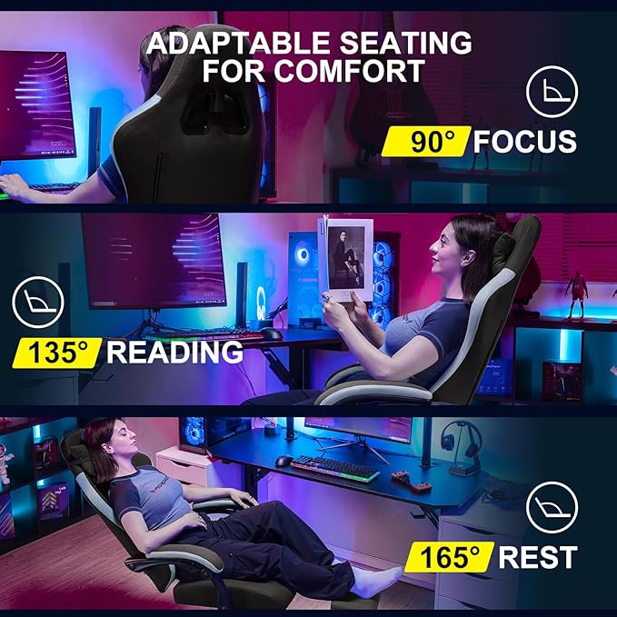 GTPLAYER Gaming Chair with Footrest Fabric Office Chair with Pocket Spring Cushion and Linkage Armrests High Back Ergonomic Computer Chair with Lumbar Support Task Chair Brown