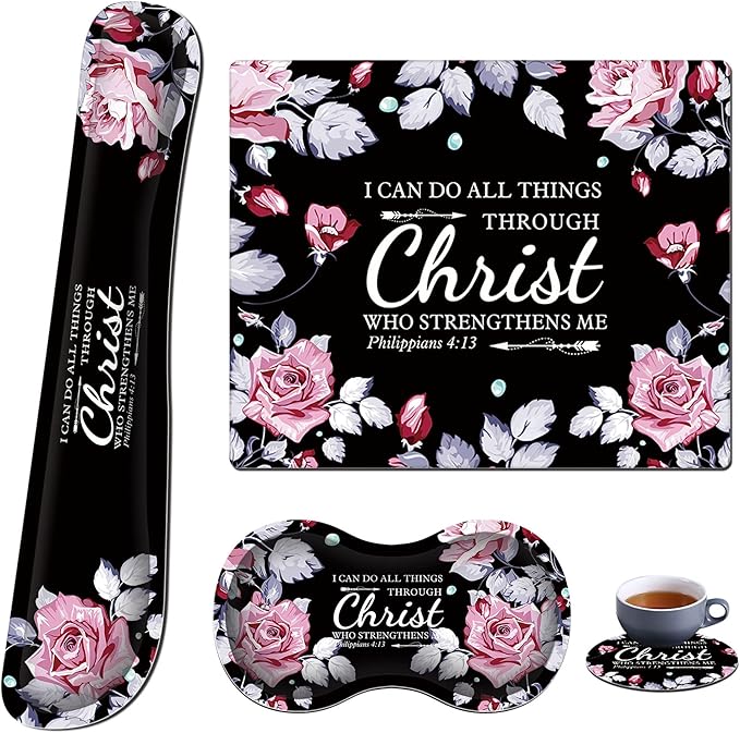 Mouse Pad with Wrist Rest+Keyboard Wrist Rest+Coaster All in One Mouse Pad Set of 4 for Easy Typing Pain Relief RYUITHDJP Memory Foam Wrist Support for Office Home Inspirational Quote Christian
