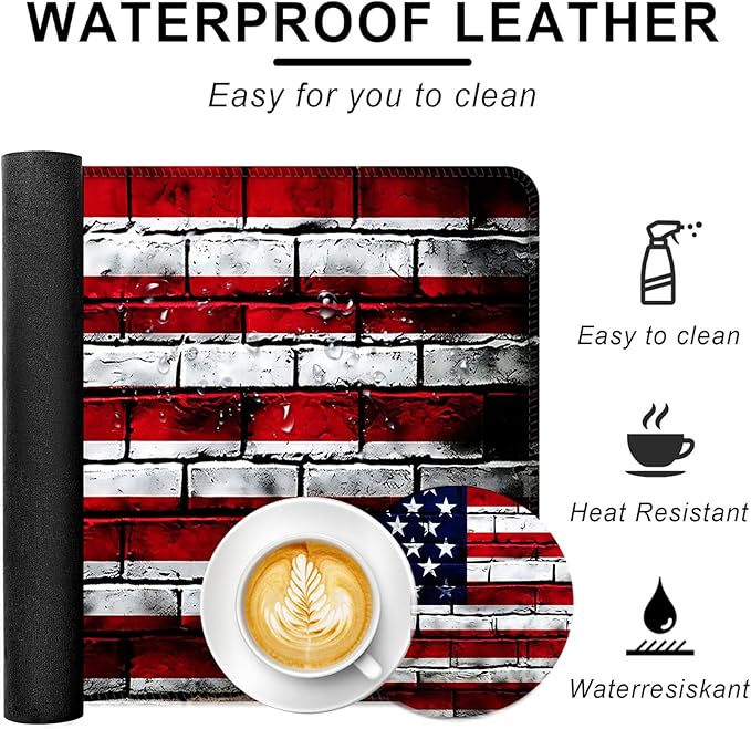 Large Keyboard Mouse Pad Set Extended Mouse Pad+Keyboard Wrist Rest Support Memory Foam Ergonomic Easy Typing 4Pcs (31.5×11.8 in) Desk Pad Set for Office HomeAmerican Flag on Brick Wall