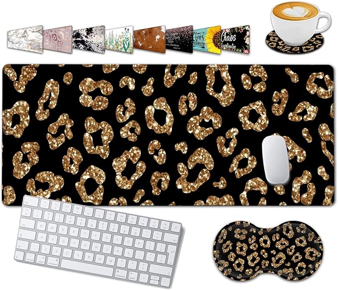 Large Gaming Mouse Pad 31.5x11.8 in Extended Computer Mouse Mat with Non-Slip PU Base Ergonomic Memory Foam Keyboard Wrist Restfor Work Gaming Rose Gold Glitter Psalm 465 Black Office Desk Pad