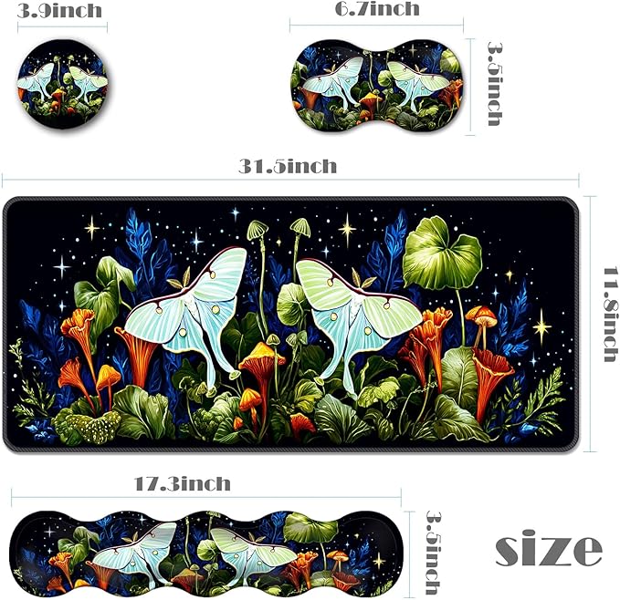 Ergonomic Keyboard Wrist Rest &amp Mouse Pad Wrist Rest SetXL Gaming Desk Mat 31.5x 11.8Non-Slip BaseMemory FoamEasy Typing Pain Relief for Office &amp HomeButterflies in Starry Forest