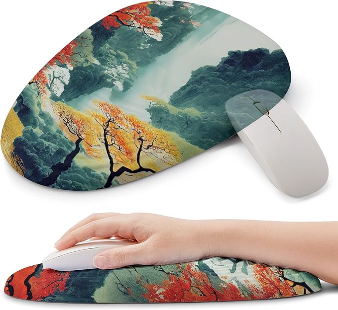 Ergonomic Mouse Pad with Wrist Support Memory Foam Wrist Rest for Pain Relief &amp Carpal Tunnel Non-Slip Base for Office Computer PC Laptop (12x8x1.2inch Japanese Forest)