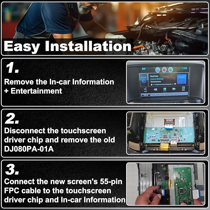 8'' DJ080PA-01A LCD Touch Screen Replacement for MyLink/GMC IntelliLink System (55 Pin) - Compatible with 2015-2018 Chevy Silverado Suburban Tahoe/GMC Yukon Sierra 800×480P Display 2-Year WTY