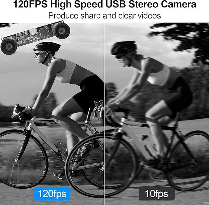 MMlove Monochrome USB Stereo Camera Module with Synchronous Dual Lens and Global Shutter800P 120fps Wide Angle High Speed 3D Webcam for VR Face RecognitionPC/Laptop/Raspberry Pi