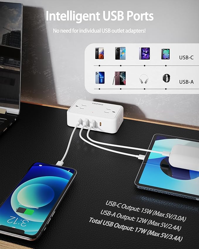 Dual Layer Desk Clamp Power Strip（White） Desktop Edge Mount Charging Station with 13 Outlets 4 USB Ports (2 USB C) Under Desk Surge Protector(1700 Joules) 10 Ft Extension Cord for Office