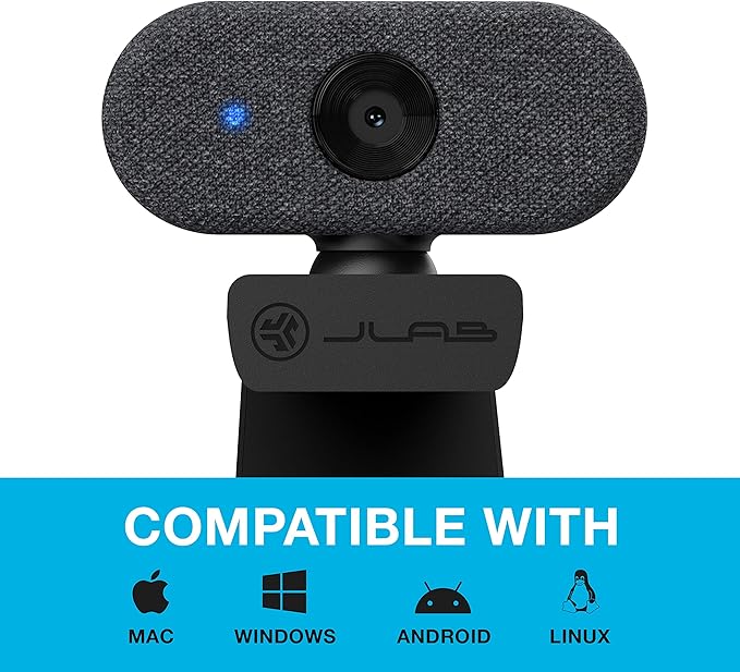 JLab Go Cam USB HD Webcam Black 1080P/30 FPS 2.1 Megapixels Minimalist Portable Set-up Omni-Directional Microphone Compatible with PC Mac and Chromebook