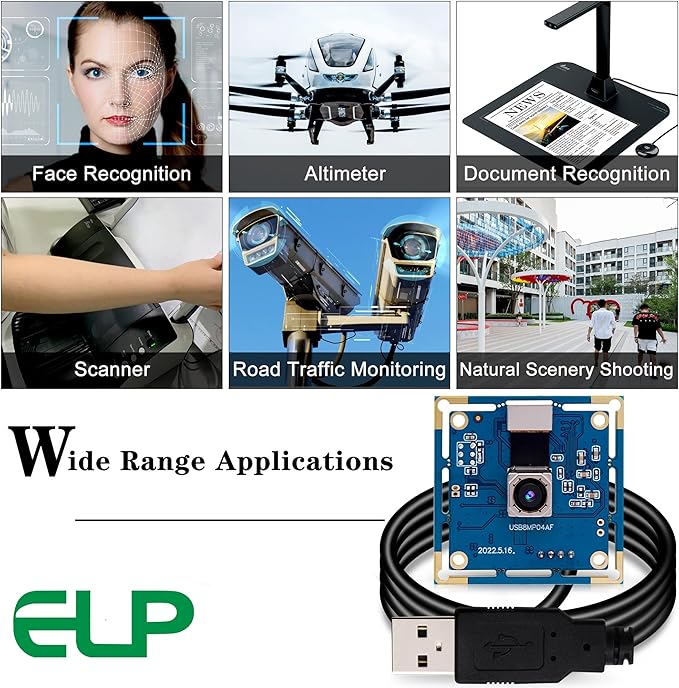 ELP 8MP USB Camera - Autofocus 4K PC &amp Raspberry Pi Mini UVC USB2.0 Webcam Board IMX179 Industrial Lightburn Camera for Laptop