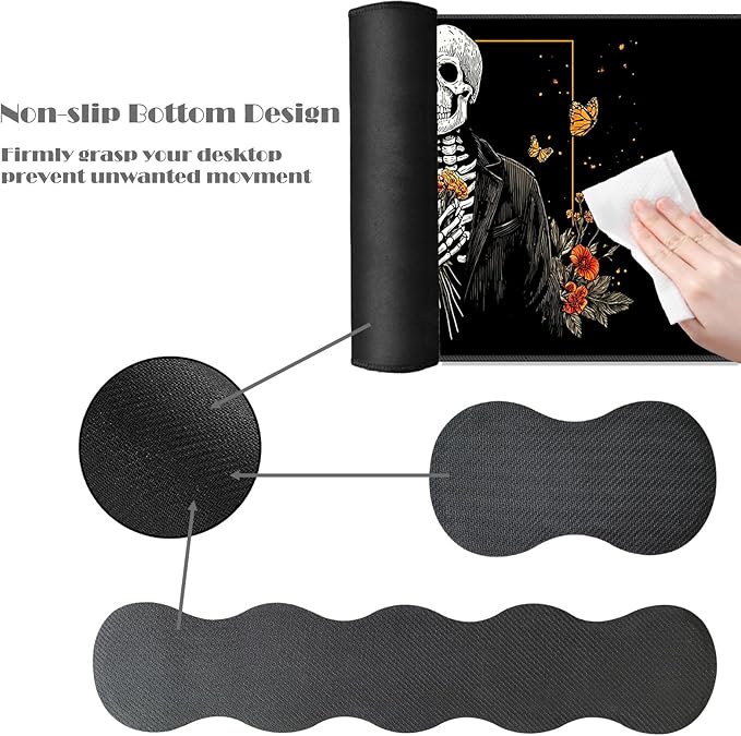 Ergonomic Keyboard Wrist Rest &amp Mouse Pad Wrist Rest SetXL Gaming Desk Mat 31.5x 11.8Non-Slip BaseMemory FoamEasy Typing Pain Relief for Office &amp HomeSkull with Orange Flowers