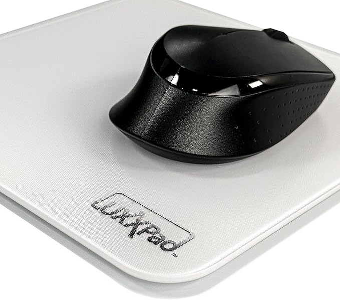 Glassboard Studio LuxxPad Glass Mouse Pad - Mouse Pad Gaming and Dry Erase Note Taking Pad Tempered Strong Glass with Rubber Non-Slip Feet for Gaming &amp Work (White 7.5 x 8)