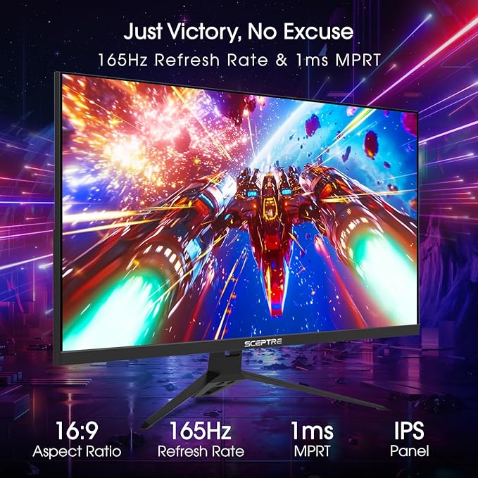 Sceptre New 27-Inch Gaming Monitor FHD 1080p Up to 180Hz 1ms DisplayPort HDMI x3 FreeSync FPS/RTS 100% sRGB Built-in Speakers Machine Black (E275B-FPT165 Series 2026)
