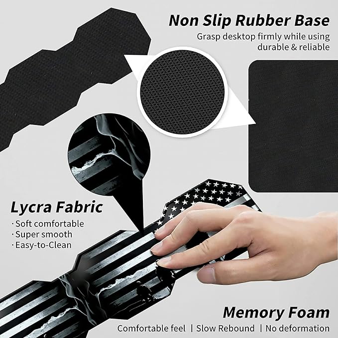Mouse Pad Keyboard Wrist Rest Wrist Support Combo+Coaster [4-in-1] American Flag Theme Easy Typing Pain Relief Memory Foam Gel Elbow Cushion Mouse pad Set for Computer Laptop Office Home