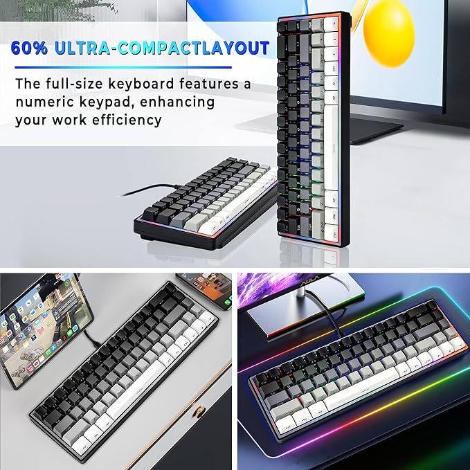 Mechanical Gaming Keyboard 65% Wired Magnetic Switch Hot Swappable RGB Backlit 68-Key Compact Mini Keyboard with Blue Switch Detachable USB-C Cable for PC Mac Gamer
