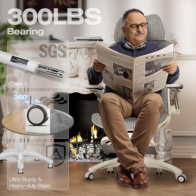 ELABEST X100 Ergonomic Office Chair with Footrest Big and Tall Home Desk Chair with 5D Flip-Up Arms Adjustable 3D Lumbar SupportHigh Back Rolling Computer Chair Swivel Mesh Chairs (Frosted Dawn)