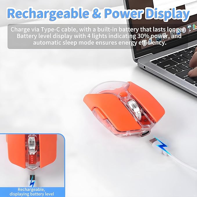 Wireless Mouse-3 Modes: 2.4G Bluetooth &amp USB-C Wired Silent RGB Type-C RechargeableBattery Display Magnetic Shell Ideal for Gaming &amp Office Use Compatible with Laptops &amp MacBooks (