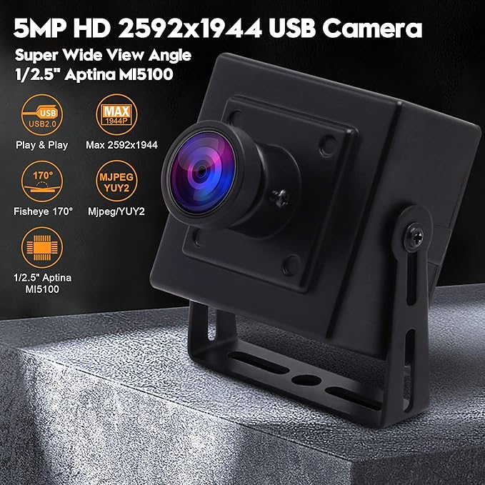 SVPRO 5MP USB Camera Wide Angle Fisheye Webcam with Aptina MI5100 Sensor 2592x1944 HD Box Camera Embedded for Industrial Machine Vision USB PC Cam for Computer Laptop