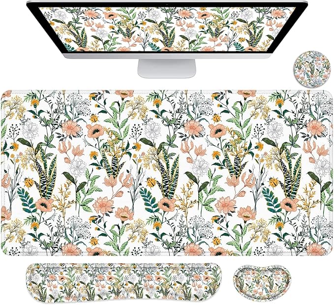 LATEEFAH Desk Mat Mouse Pad with Wrist Rest 4-in-1 Large Mouse Pads for Desk Ergonomic Mouse Pad and Keyboard Wrist Rest Gaming Keyboard Mat for Office Home