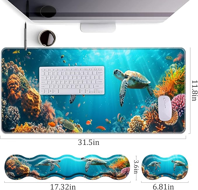 Keyboard Wrist Rest+Mouse Wrist Pad+Desk Pad SetMemory Foam Ergonomic Easy Typing Pain Relief for Computer Laptop Office Home - Cute Turtle