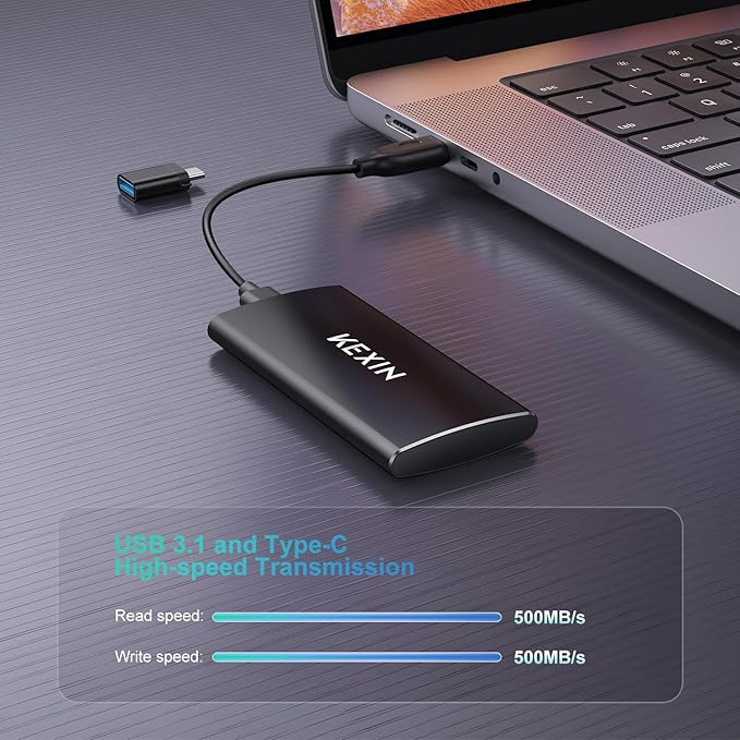 KEXIN External SSD 1TB External Hard Drive USB C Portable SSD Up to 500MB/s USB 3.1 External Solid State Drive 1T for PC Mac Android Game Console Laptop Xbox PS4 and More
