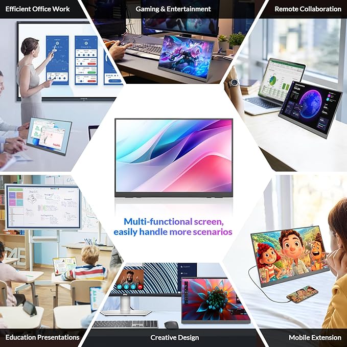 Rii Portable Monitor 16 Inch 144Hz QHD 2.5K 2560X1600 100% sRGB IPS HDR Computer Display with Adjustable Stand USB-C HDMI Gaming Screen for Laptop/PC/Phone/Mac/Xbox/Switch/PS4/PS5 VESA Mountable
