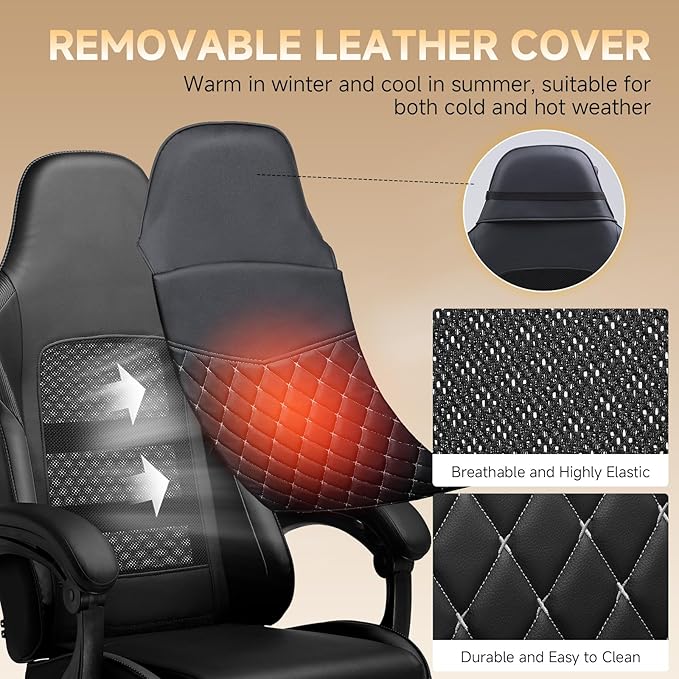 GTPLAYER Gaming Chair High Back Leather Computer Game Chair with Footrest Ergonomic Height Adjustable Office Chair with Removable Cover and Lumbar Support for Gaming and Work (Black)