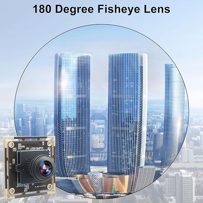 16MP Wide Angle USB Camera Module with 180 Degree Fisheye Lens Ultra HD 3496P Security USB Camera Board for Linux Windows Android MAC Machine Vision Webcam Support UVC Plug &amp Play