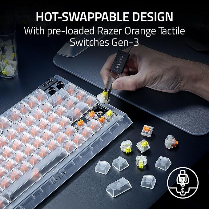 Razer BlackWidow V4 75% Mechanical Gaming Keyboard: Hot-Swappable Design - Compact &amp Durable - Orange Tactile Switches - Chroma RGB - MF Roller &amp Media Keys - Comfortable Wrist Rest - Phantom
