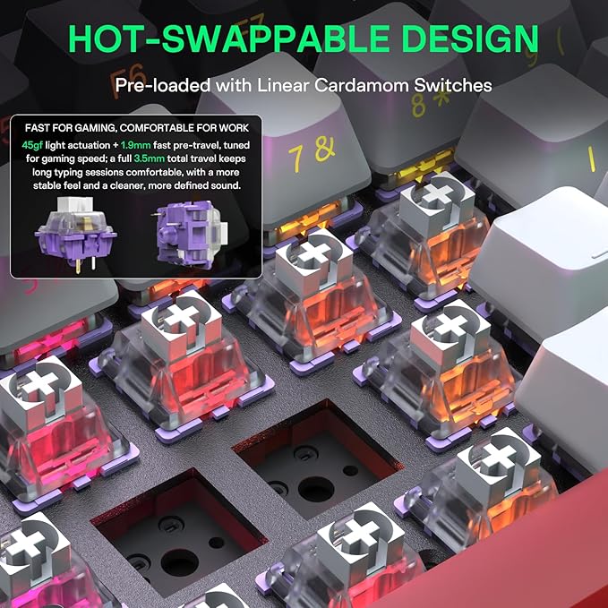 H83 PRO Wireless Mechanical Gaming Keyboard 75% Layout Gaming Equipment Gasket Mounted - Hot Swappable Cardamom Switches PBT Keycaps RGB Backlit USB-C/2.4G/BT5.0 for Win/Mac/Linux