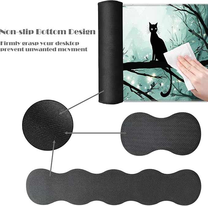 Ergonomic Keyboard Wrist Rest &amp Mouse Pad Wrist Rest SetXL Gaming Desk Mat 31.5x 11.8Non-Slip BaseMemory FoamEasy Typing Pain Relief for Office &amp HomeCats in Moonlit Forest