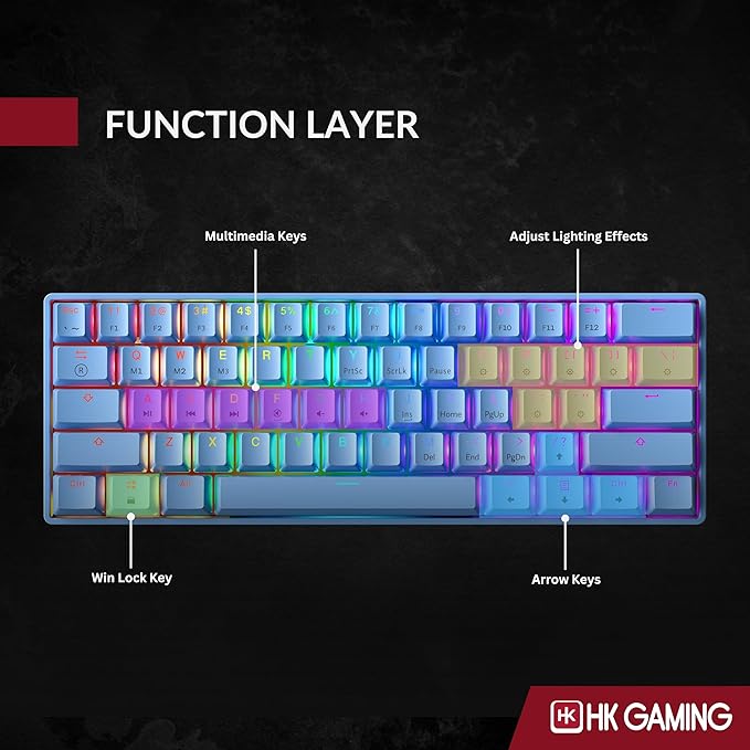 HK GAMING GK61 60% v3 | Hotswap Mechanical Gaming Keyboard | 61 Keys Multi Color RGB LED Backlit for PC/Mac Gamer | US Layout (Blue Cherry Mx Speed Silver)